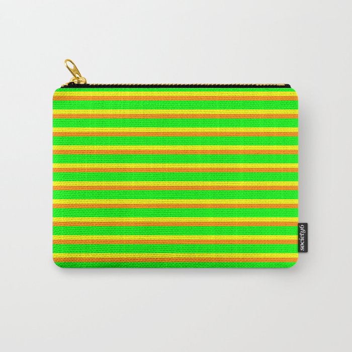 Yellow, Dark Orange, and Lime Colored Lined/Striped Pattern Carry-All Pouch