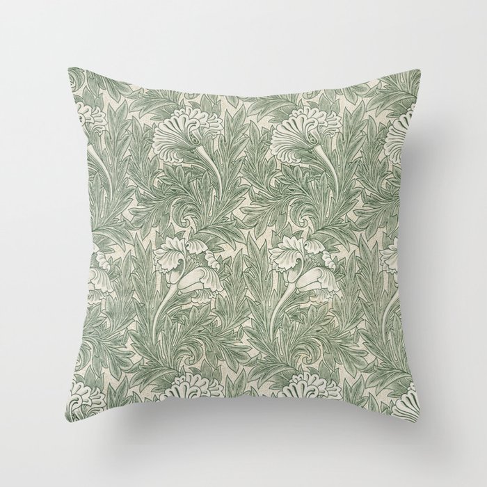 William Morris's Tulip Pattern Green Art Throw Pillow
