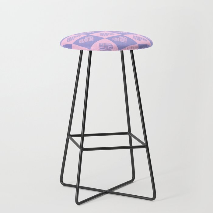 Stitched Cowhide Hearts on Checkered Pattern Bar Stool