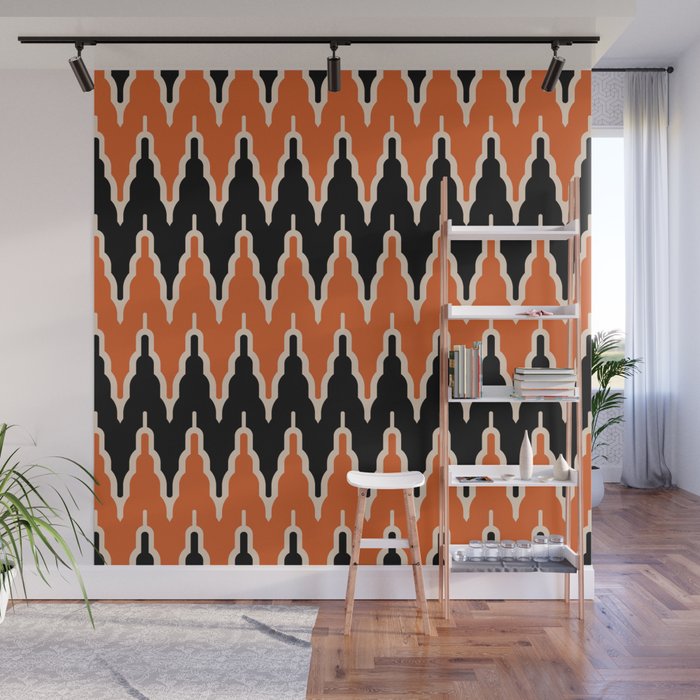 Chevron Pattern 533 Black and Orange Wall Mural