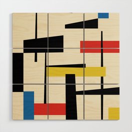 Bauhangular III - Bauhaus Style Minimalist Modern Abstract - Red Blue Yellow Black Wood Wall Art