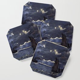 A Seascape, Shipping by Moonlight by Claude Monet Coaster | Sailing, Panorama, Moonlight, Ocean, Ships, Seascape, Sea, Moon, Night, Impressionism 