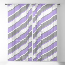 [ Thumbnail: Dim Grey, Purple, and White Colored Stripes Pattern Sheer Curtain ]