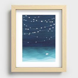 Garlands of stars, watercolor teal ocean Recessed Framed Print