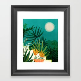 Tropical Moonlight Night Scene Framed Art Print