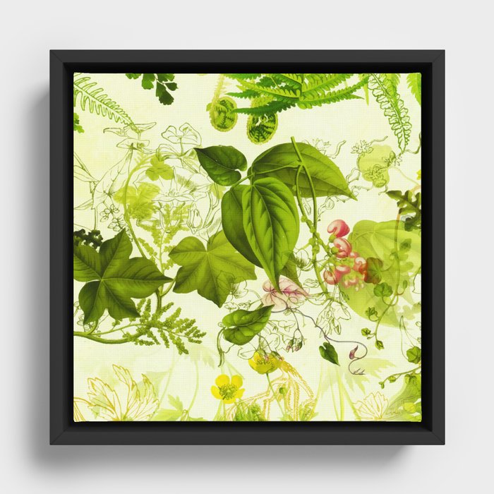 Vintage Greenery Botanical Wildflowers Watercolor Framed Canvas