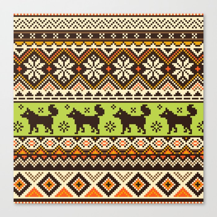 Knit Fox Pattern Canvas Print