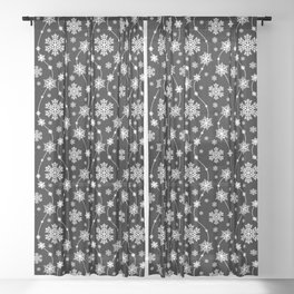 Festive Black and White Snowflake Pattern Sheer Curtain