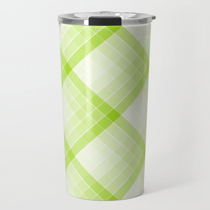 Lime Green Geometric Squares Diagonal Check Tablecloth Travel Mug