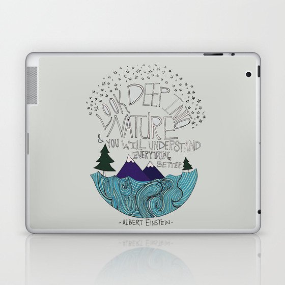 Look Deep into Nature - Ocean Mountain Illustration and Typography Laptop & iPad Skin