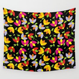 Vintage multicolored flower pattern isolated on dark background! Wall Tapestry