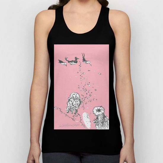 Two Tailed Duck and Jellyfish Baby Pink Deep Unisex Tank Top