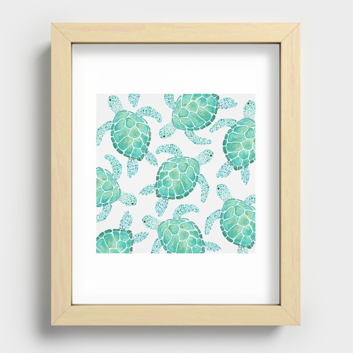 Sea Turtle Pattern - Blue Recessed Framed Print