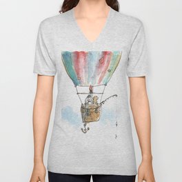 "Brothers in Paws" (2 Dogs, 1 balloon, 1000 clouds) V Neck T Shirt