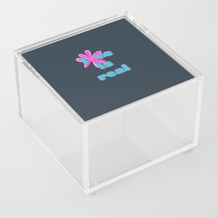 Love - Blue Pink Typographic Retro Nostalgic Minimalistic Art Design Pattern Acrylic Box