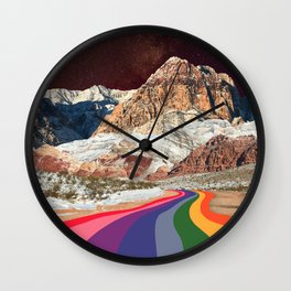 Trippy 1960s Stars and Moon Retro Red Rock Canyon Collage Milky Way Galaxy Colors Wall Clock