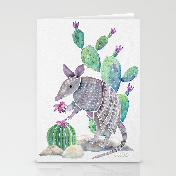  Armadillo with Cactus Watercolor  Stationery Cards