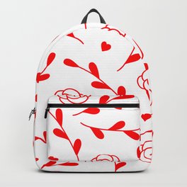 Valentine's Day Vibrant Red Flowers And Leaves Pattern Backpack | Redfloral Leaves, Valentinechicart, Valentineflowers, Valentinesroses, Patternsvalentines, Valentinepattern, Floralleafpattern, Valentineart, Valentinesday, Dec02 