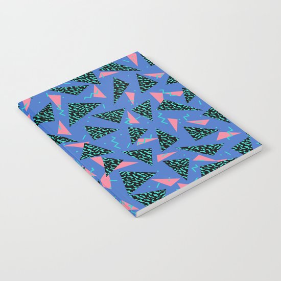 Tina - 80s Triangle print, bright tri blue memphis design, memphis triangle Notebook