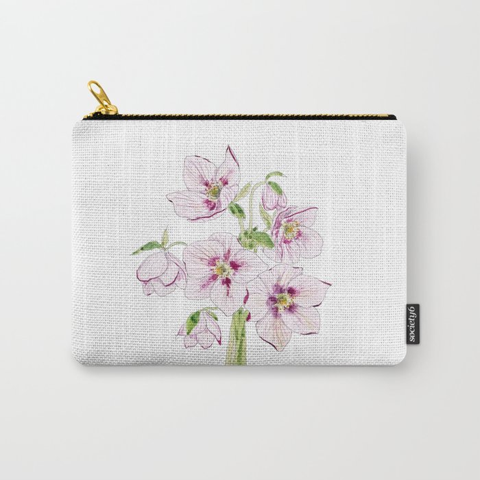 pink hellebores flower watercolor  Carry-All Pouch