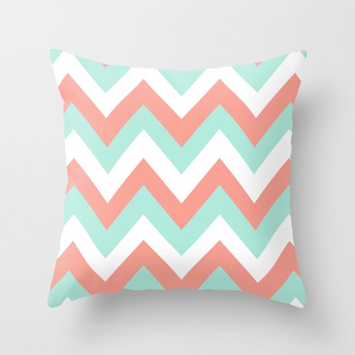 mint coral chevron throw