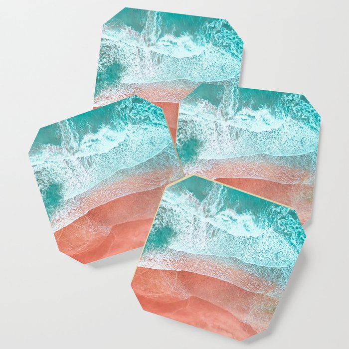 The Break - Turquoise Sea Pastel Pink Beach II Coaster