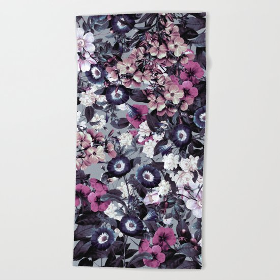 Forest Night Garden Gray Beach Towel