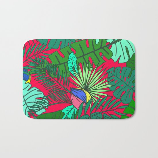 TROPICAL GARDEN (abstract collage) Bath Mat