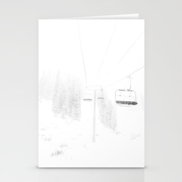 Ski Lift  // Black and White Snowy Climb Whiteout Foggy Minimal Epic Indie Alpine Photograph Stationery Cards