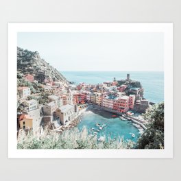 Coastal Town Vernazza Italy and Turquoise Sea  Art Print