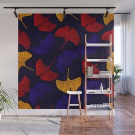 Red, Blue & Blue Color Leaves Pattern Design  Wall Mural