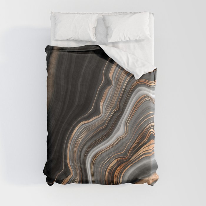 Elegant black marble with gold and copper veins Duvet Cover
