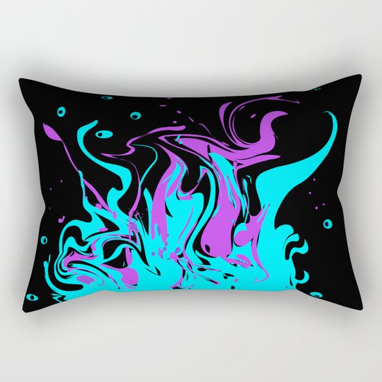 Turquoise pink abstract pattern on a black background . Splash . Rectangular Pillow