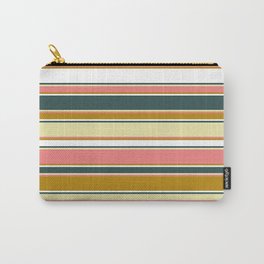 [ Thumbnail: Dark Slate Gray, Pale Goldenrod, Light Coral, Dark Goldenrod, and White Colored Striped Pattern Carry-All Pouch ]