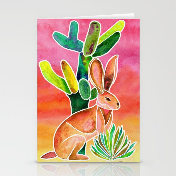 Hare and Cactus - Sunset Ombre Background Stationery Cards