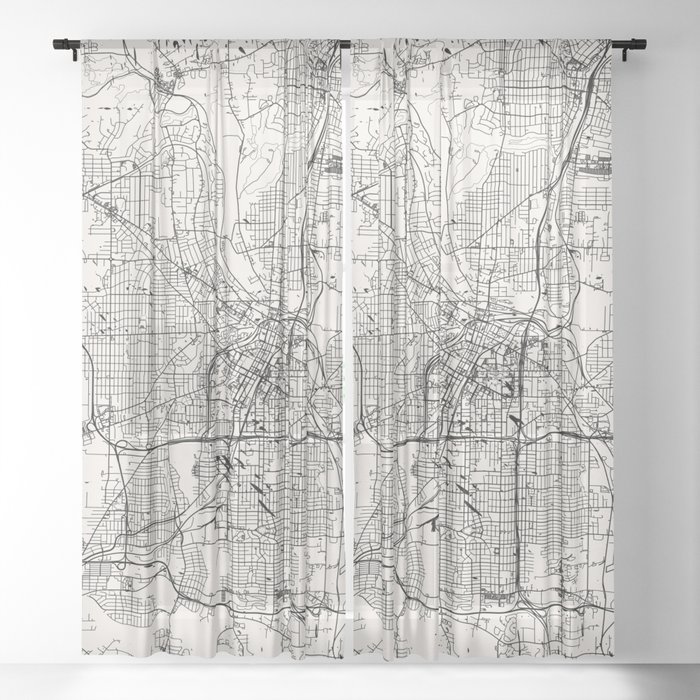 Akron, USA. City Map - Vintage Drawing Sheer Curtain