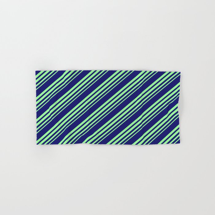 Midnight Blue and Green Colored Stripes Pattern Hand & Bath Towel