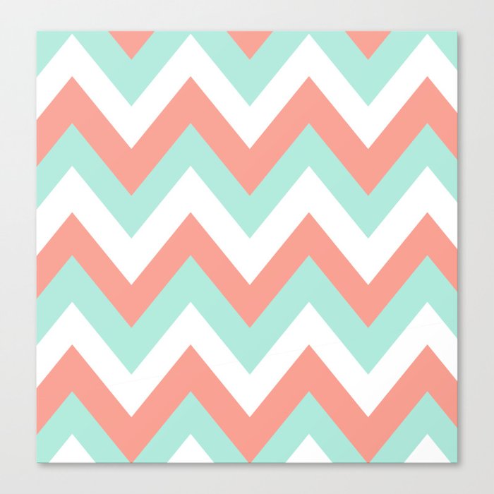 mint green and coral chevron wallpaper