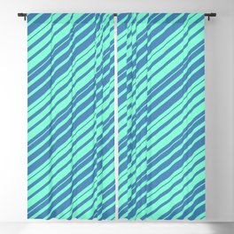 [ Thumbnail: Blue & Aquamarine Colored Striped/Lined Pattern Blackout Curtain ]