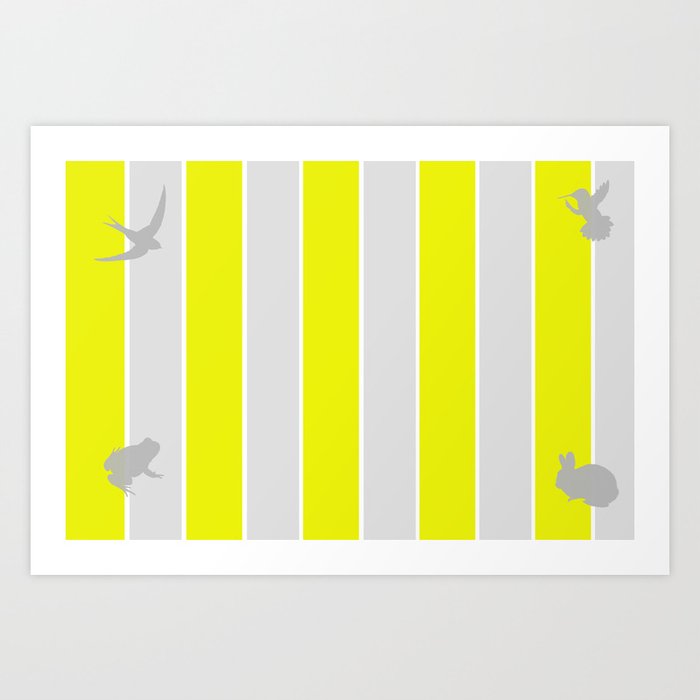 Mustard and Grey Stripes Art Print