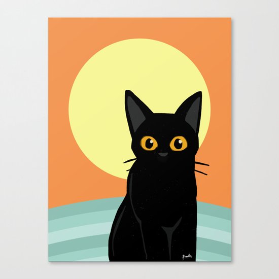 Sunset and cat Canvas Print