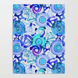 Vinyl Records & Adapters Watercolor Painting Pattern Poster