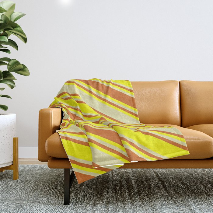 Pale Goldenrod, Chocolate, and Yellow Colored Lined/Striped Pattern Throw Blanket