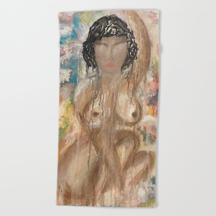 Nude Naked Woman Female Feminist Colourful Pretty Girly Wall Art Body Portrait Abstract Painting Beach Towel By Artbydee Society6