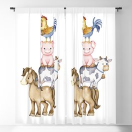 Watercolor Farm Animals Stacked Blackout Curtain