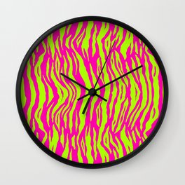 Neon Pink Green Tiger Pattern Wall Clock