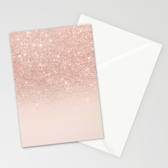 Rose Gold Faux Glitter Pink Ombre Color Block Stationery
