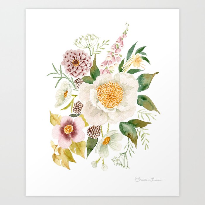 Soft Peony Bouquet Art Print