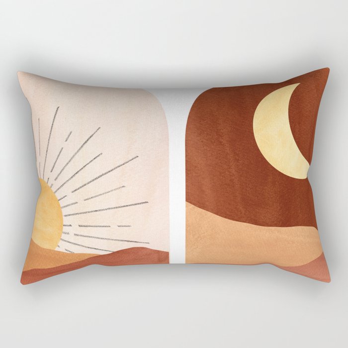 Boho terracotta day and night Rectangular Pillow