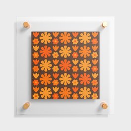 Scandi Floral Grid Retro Flower Pattern in 70s Brown and Orange Floating Acrylic Print